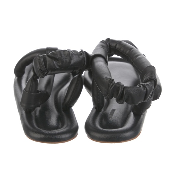 Nanushka Yola Faux Vegan Puff Leather Strappy Open Toe Flat Sandals Black EU 37 - Picture 6 of 14